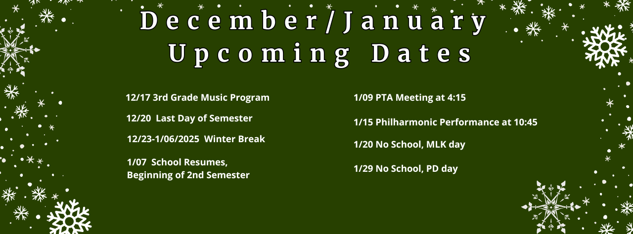 Decorative text describing the upcoming events for December and January