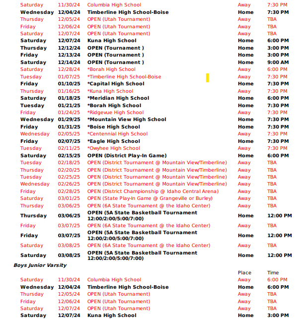 BB schedule 2