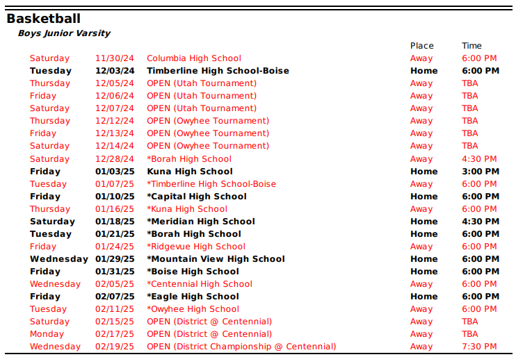 BB schedule 2