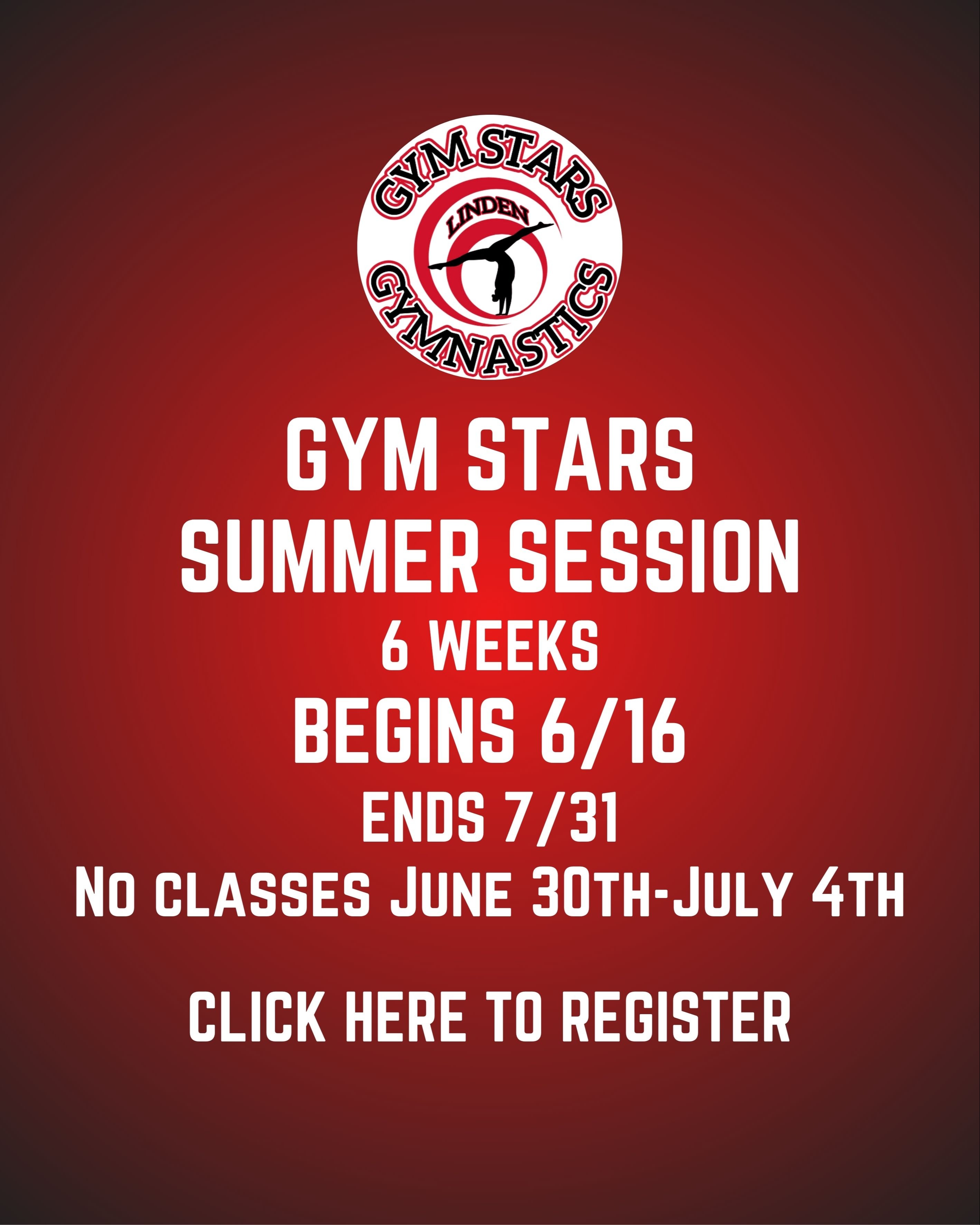text that says linden gymstars gymnastics click for more info