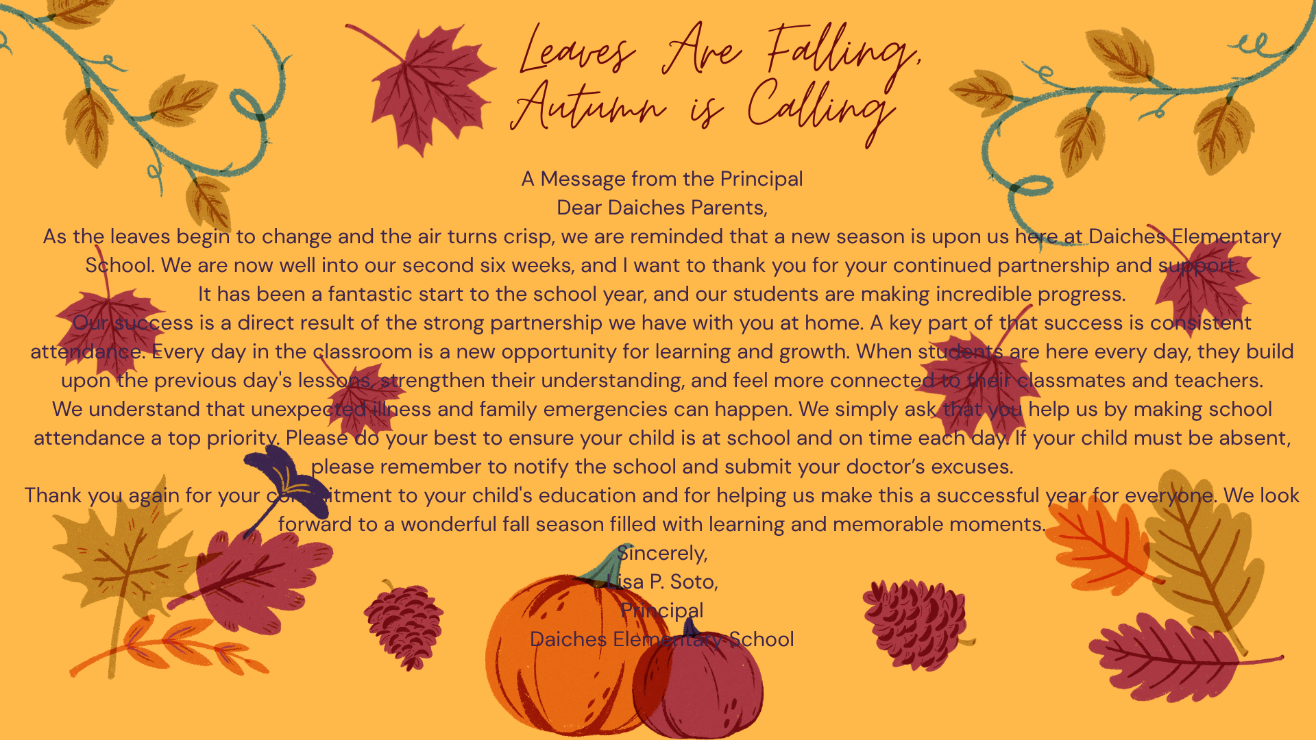 Message from Principal - Oct. 2025