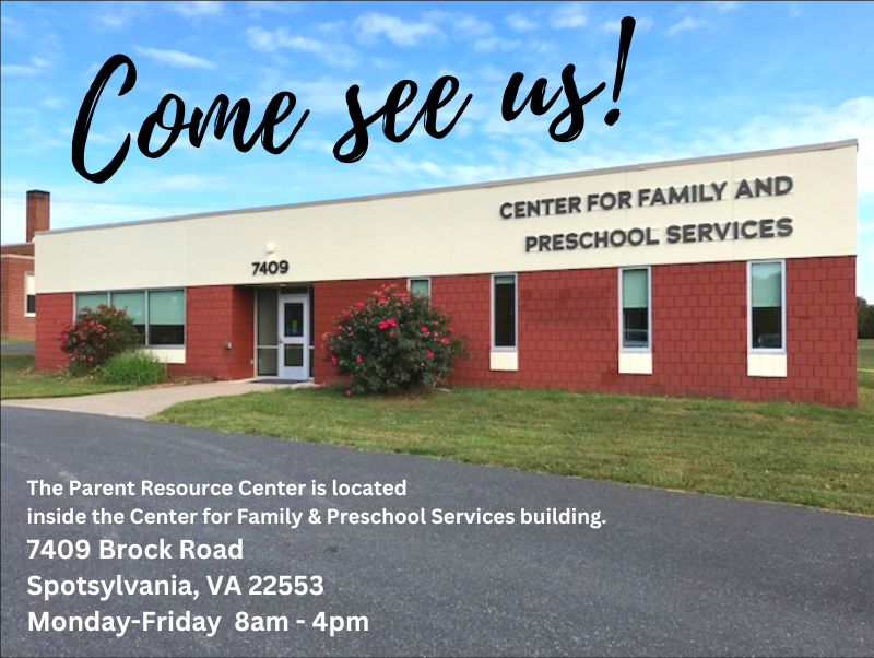 Image of the Center for Family and Preschool Services building  with the text "Come see us" above it over blue skies.