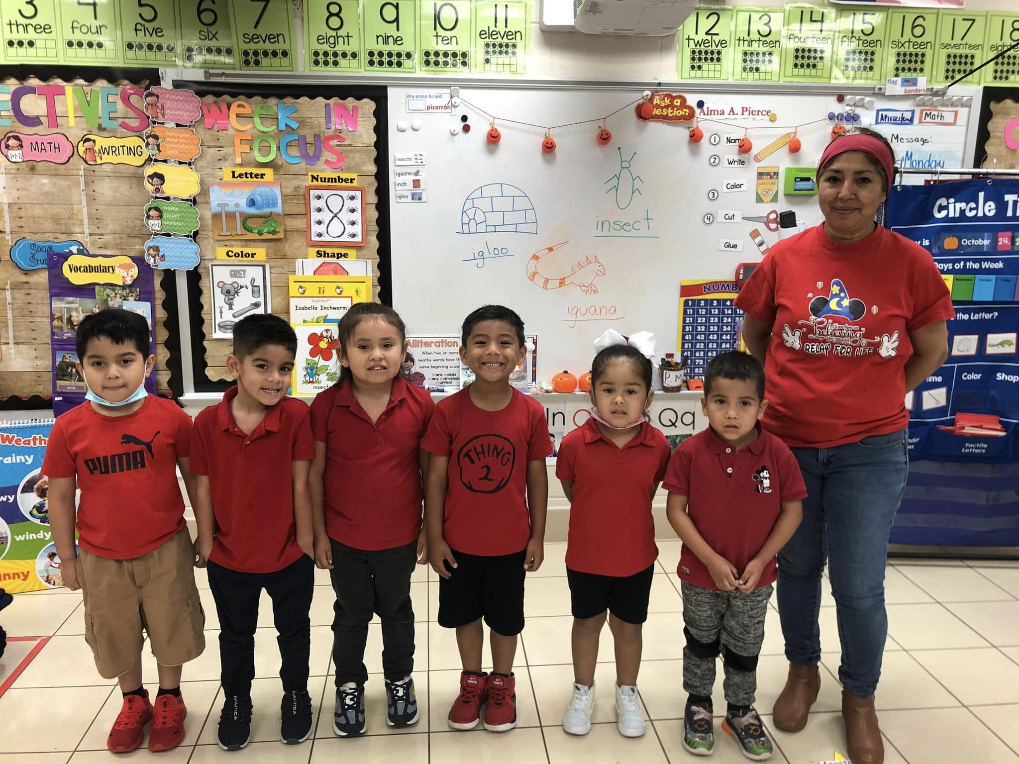 Mrs. Lopez's PK-4 class in red