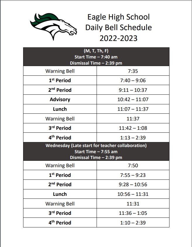 Bell Schedules and Calendars Eagle High