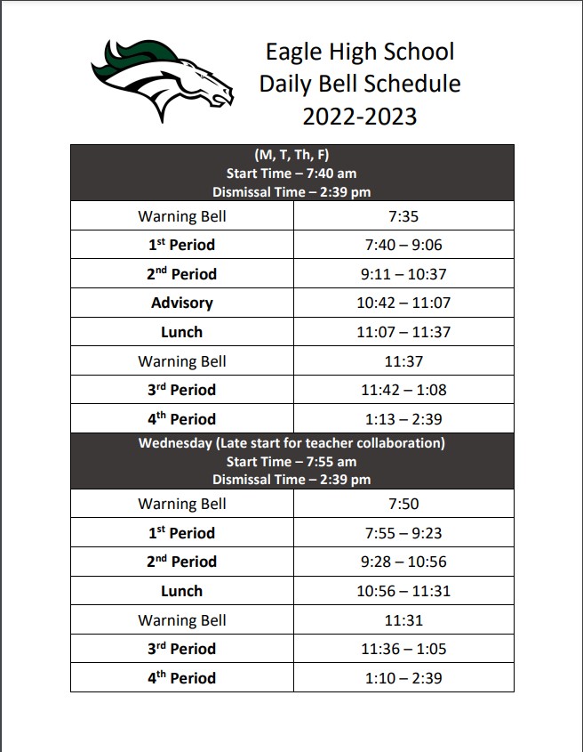 Bell Schedules And Calendars Eagle High