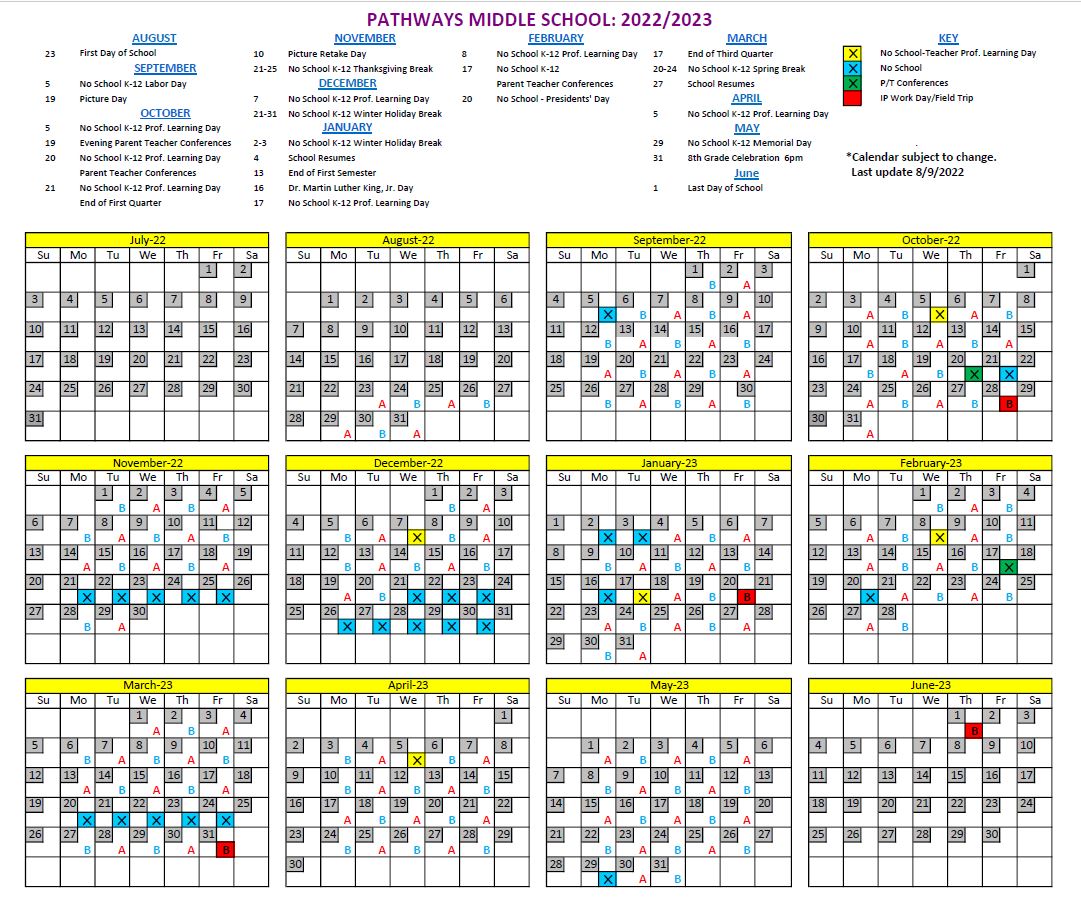 Bell Schedule and AB Calendar | Pathways Middle School