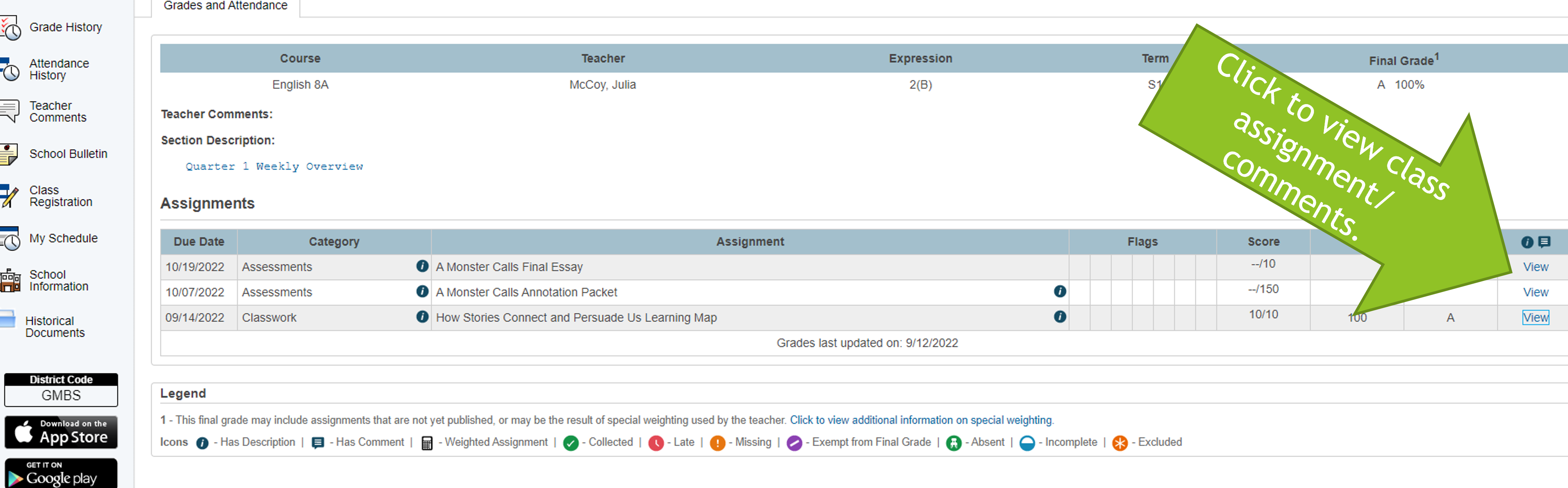 Click on the View link for more information about the assignments. 