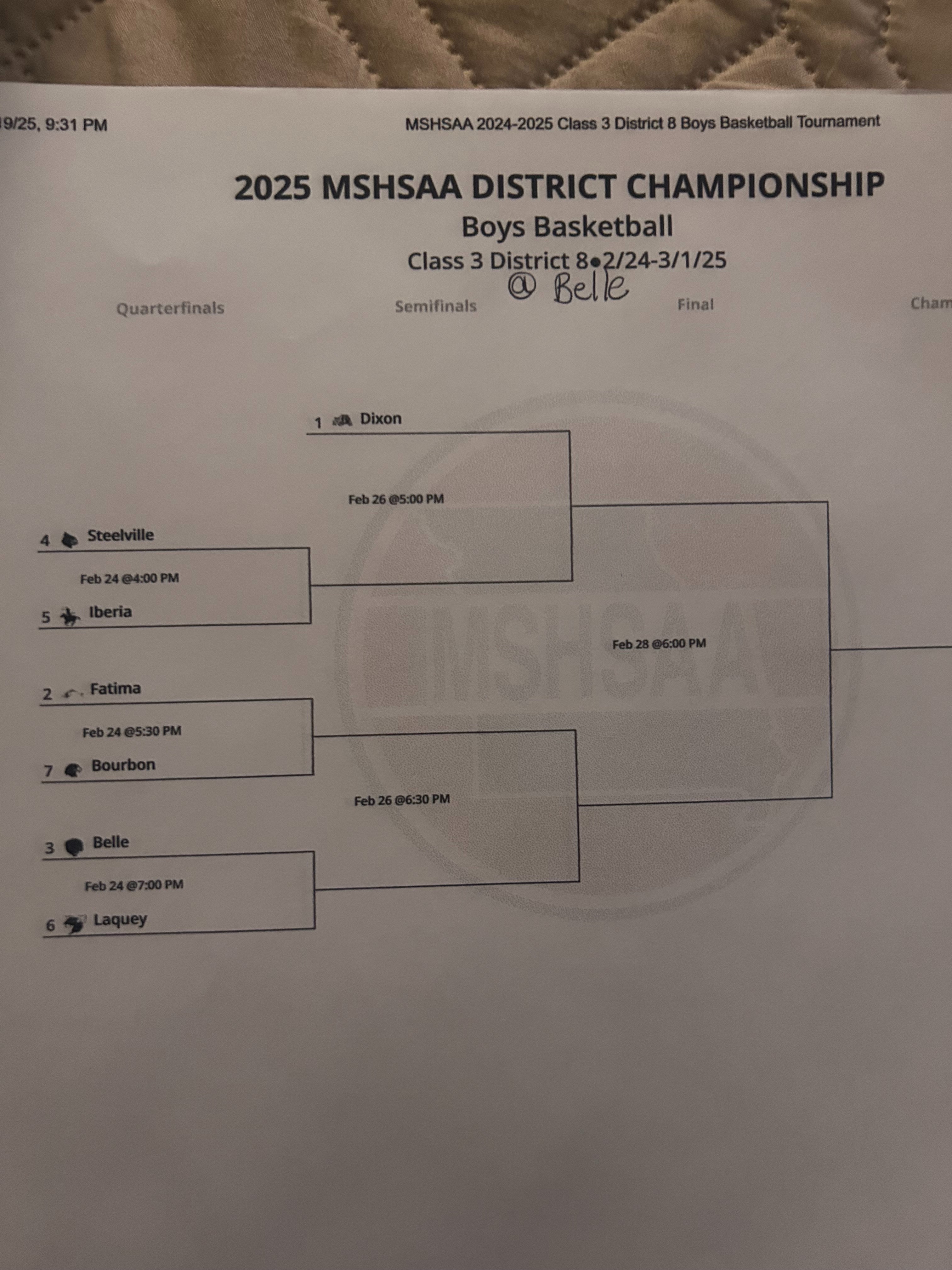 MSHSAA District Championshio Boys Basketball Class 3 District 2/24 - 3/1 Belle