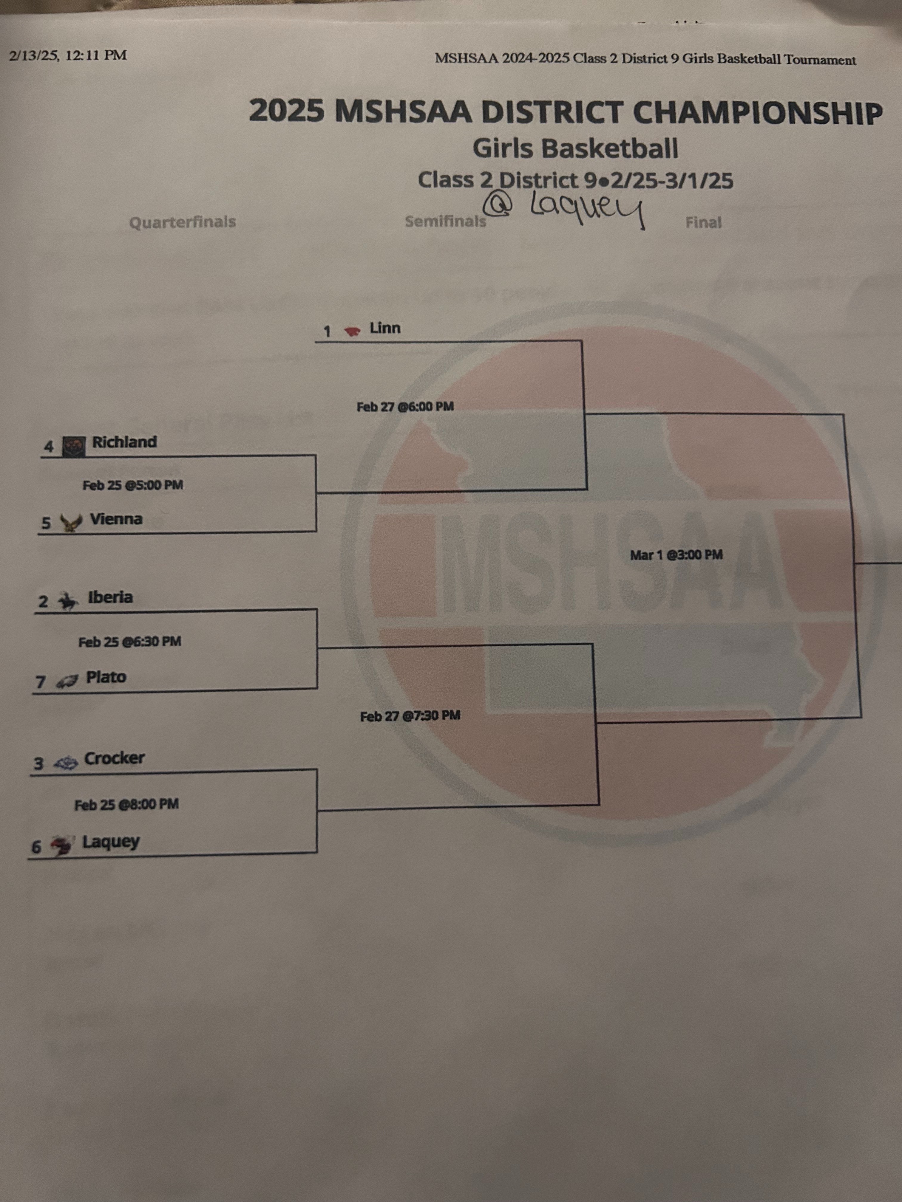 MSHSAA District Championship Girls Basketball Class 2 District 2/25 - 3/1 Laquey