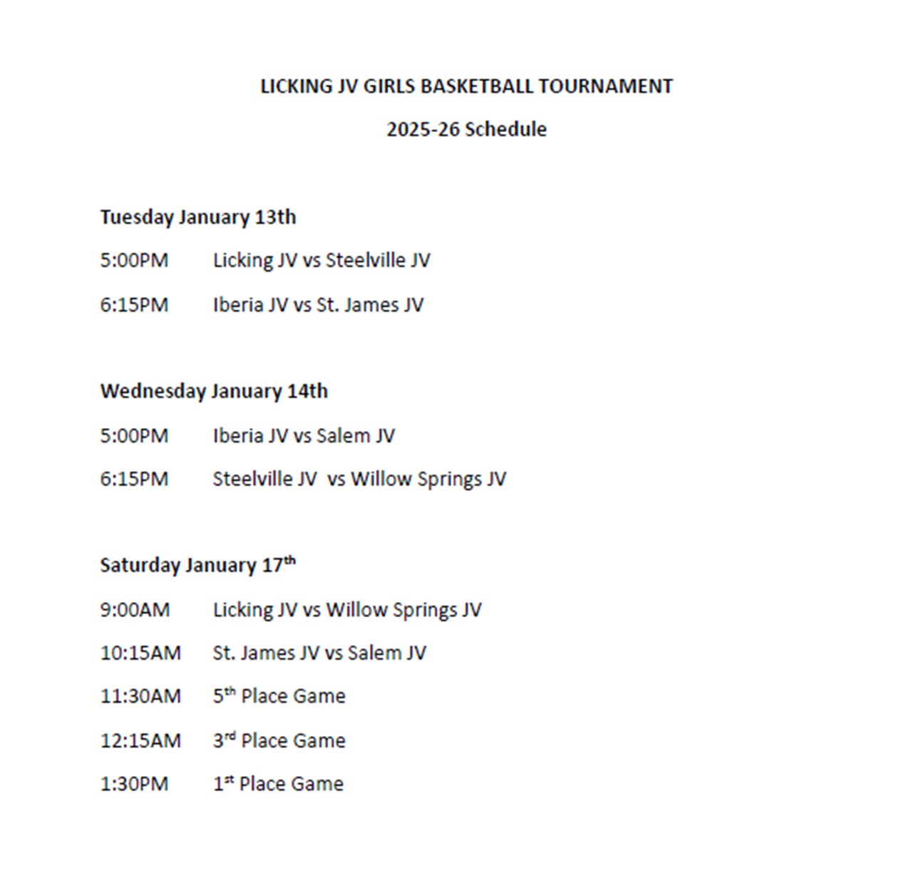 LICKING JV GIRLS BASKETBALL TOURNAMENT