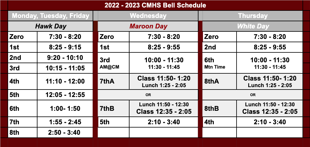 Bell Schedule | Cheyenne Mountain