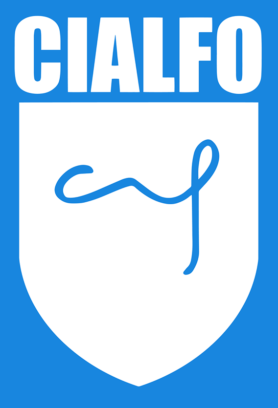 Cialfo Logo. Blue emblem with letters Caf written  in white.