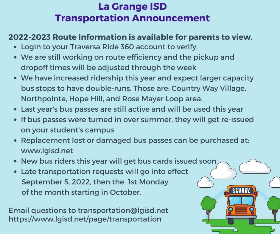 Transportation La Grange ISD Transportation La Grange ISD