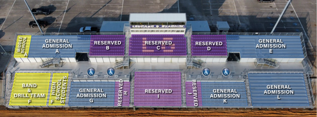 Leopard Stadium Home Sections Map