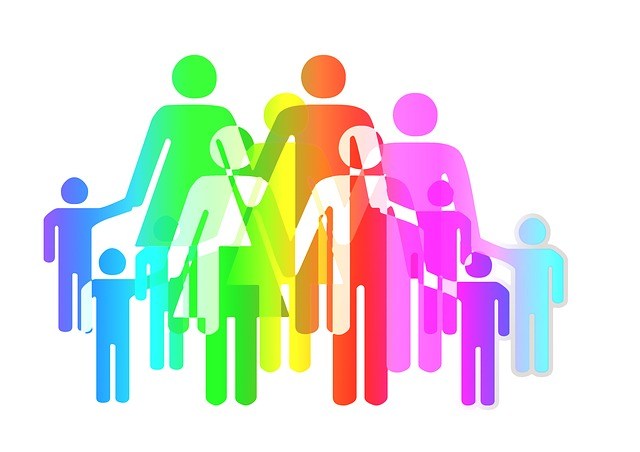 An image of a family with many colors.