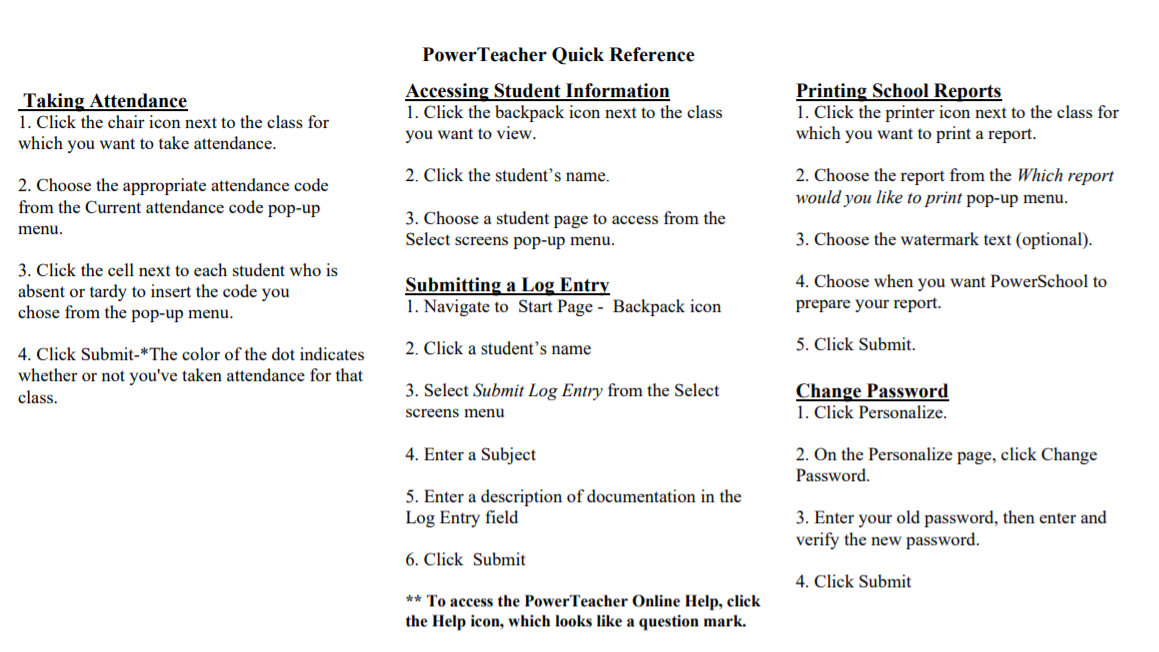 PowerTeacher Quick Reference Sheet