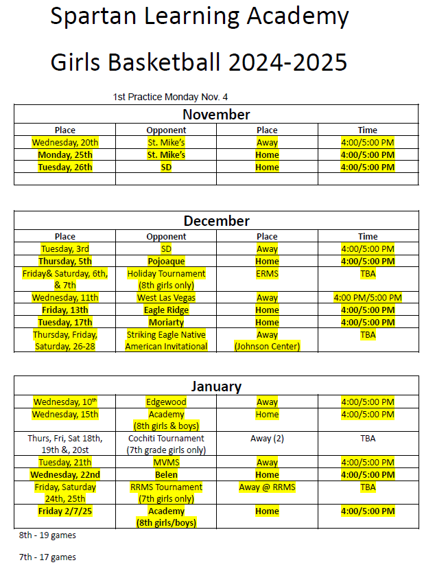 24.25 Girls Basketball Schedule