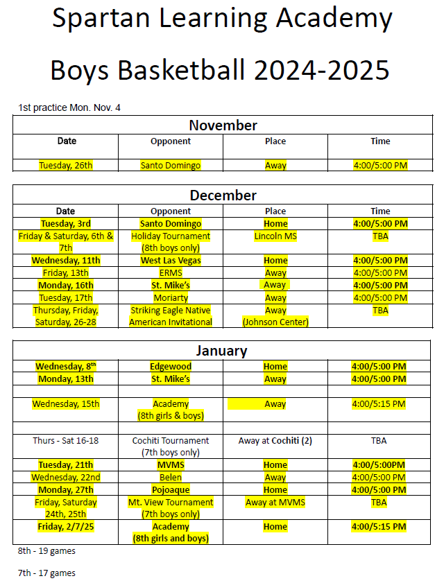 24.25 Boys Basketball Schedule