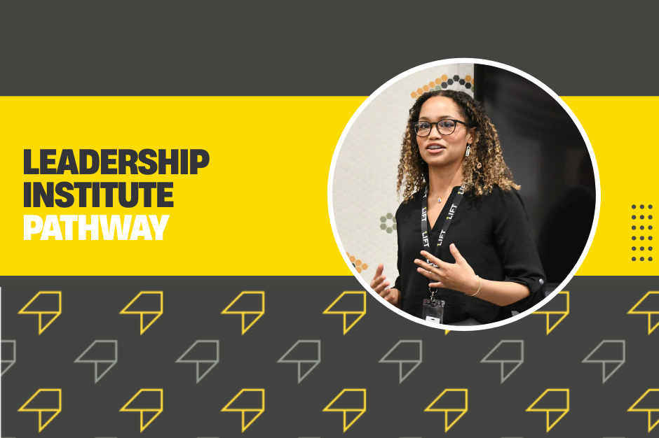 Leadership Institute Pathway - LIFT branded graphic featuring picture of Leadership students.