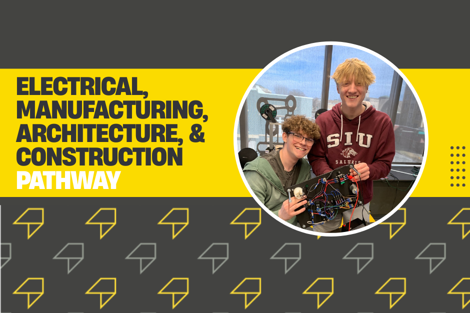 Electrical, Manufacturing, Architecture, & Construction Pathway - LIFT branded graphic featuring picture of Electrical students.