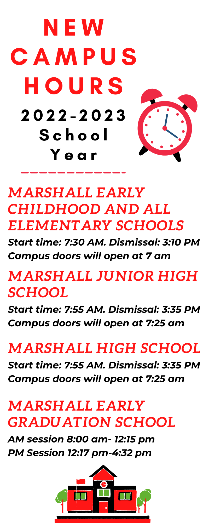 New Campus Hours for the 2022-2023 school year