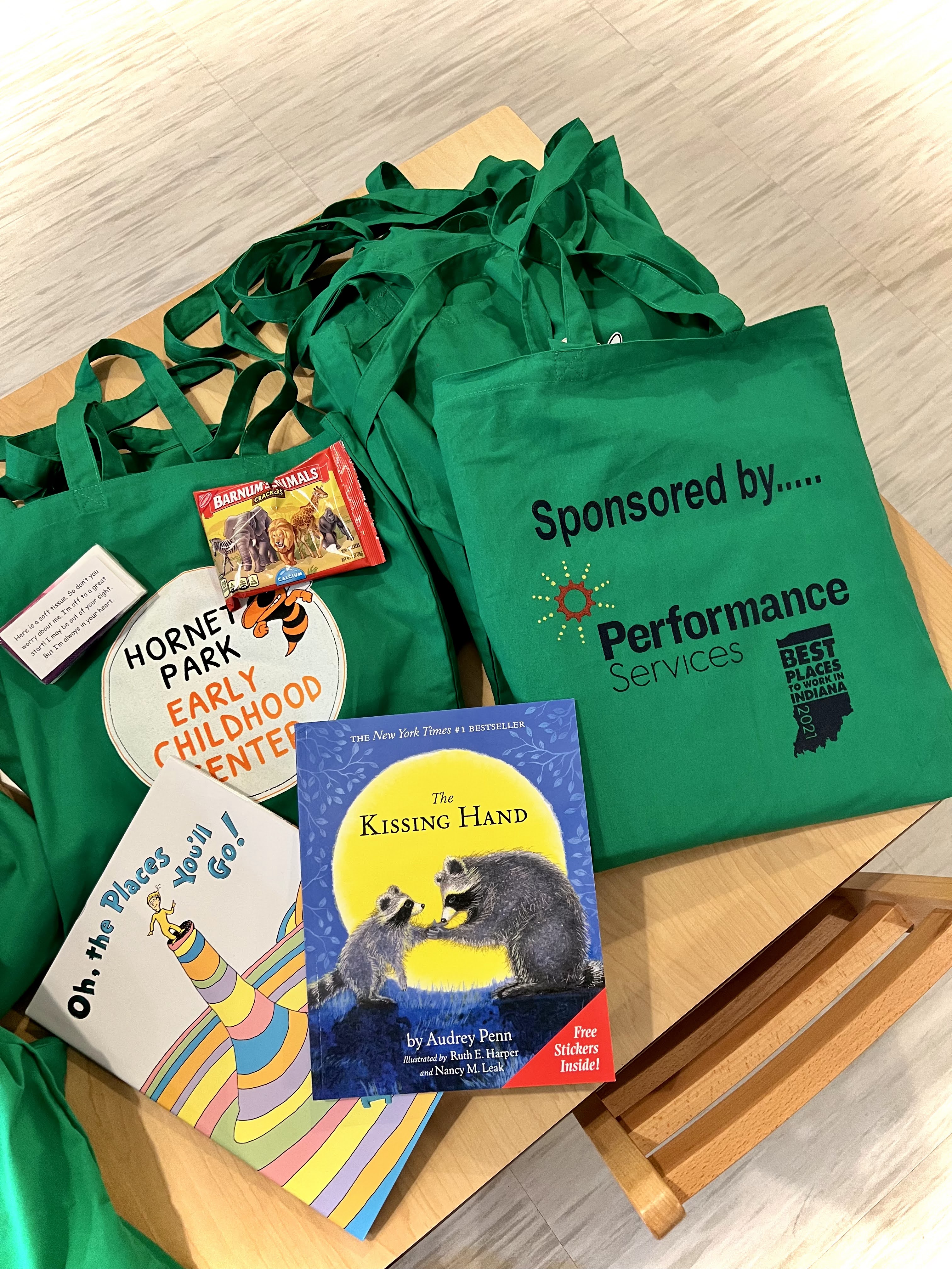 bags for the open house and a book