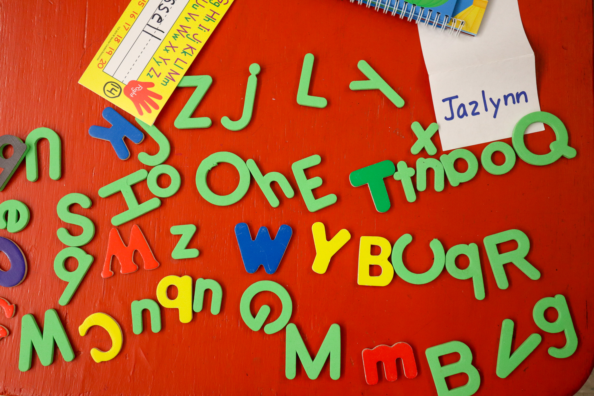 Letters on red table