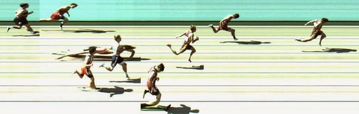 Brady finishing 4th in the 300 M Hurdles at State