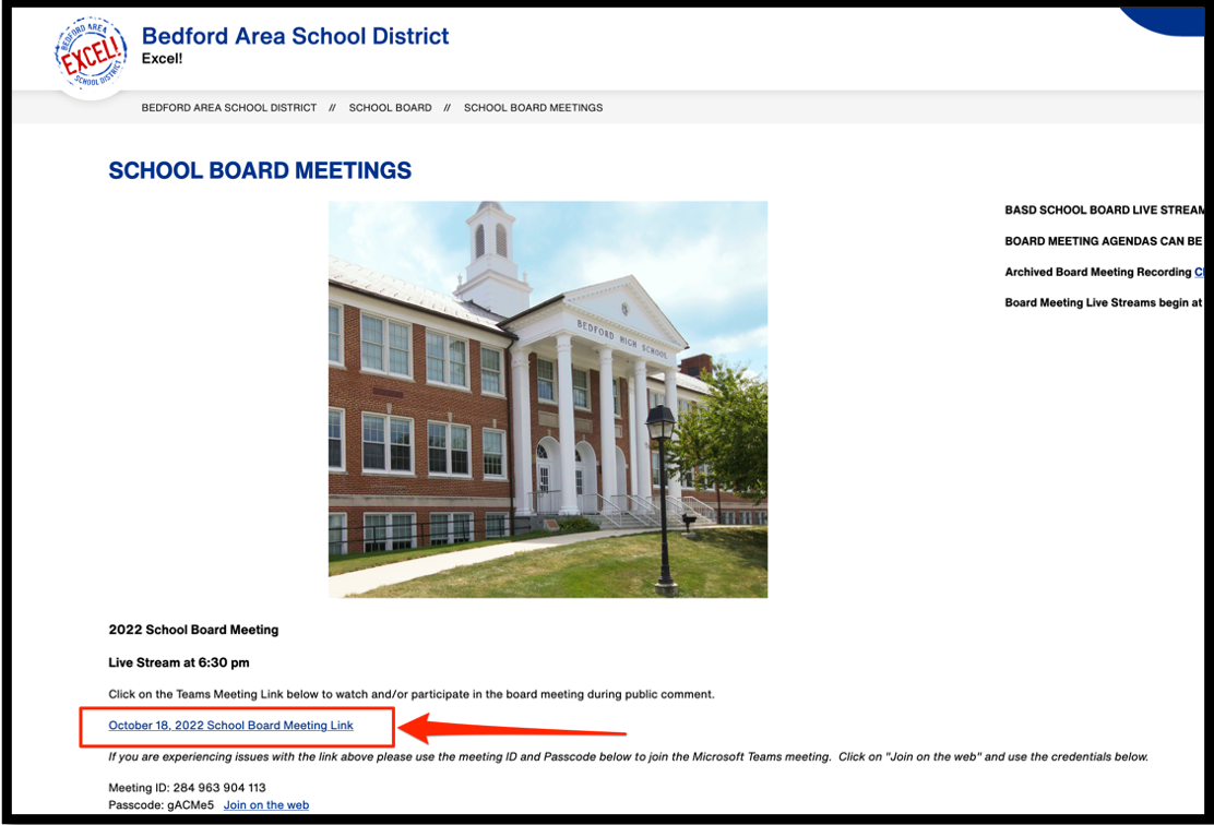 website image to show where to click on meeting link
