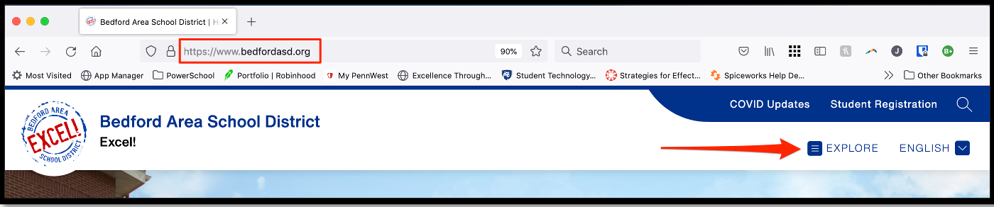 website image showing the explore option