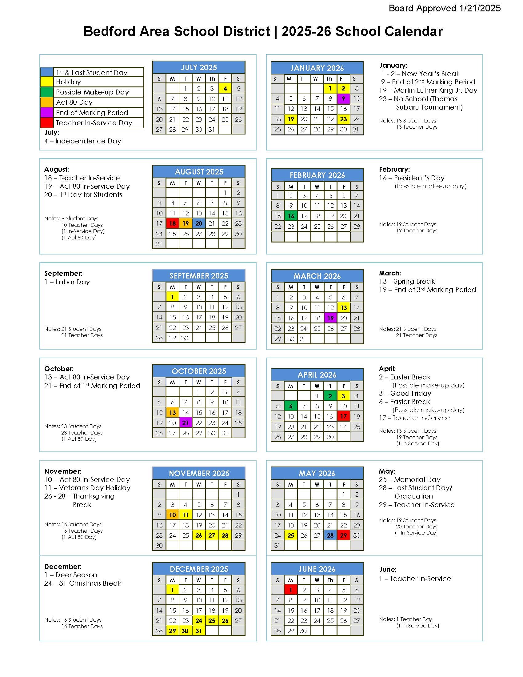 School District 2025-26 Calendar
