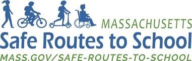 Safe Routes to Schools Logo with students walking, biking, riding a scooter, and in a wheelchair
