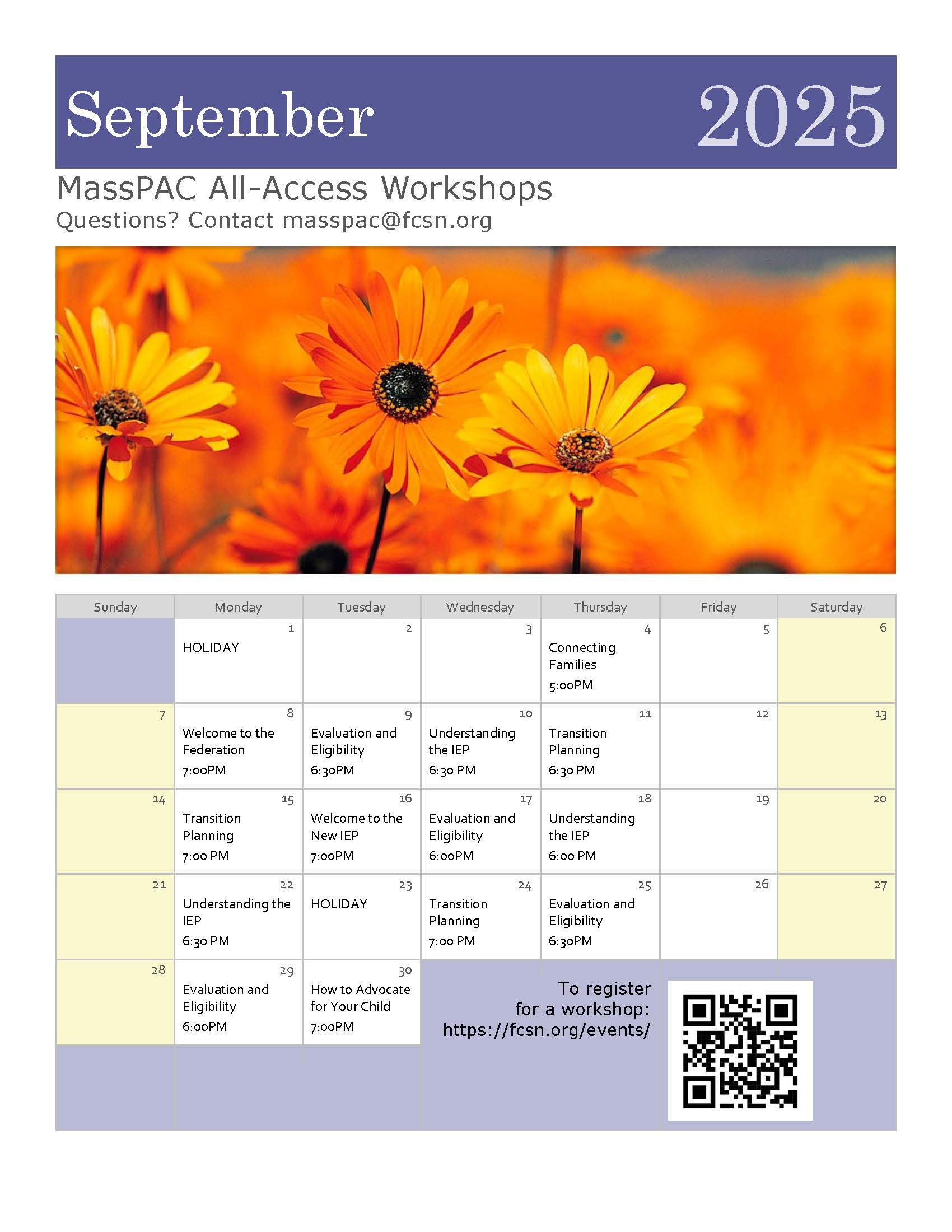 September schedule