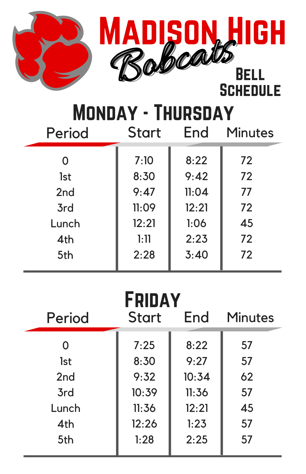 Bell schedule