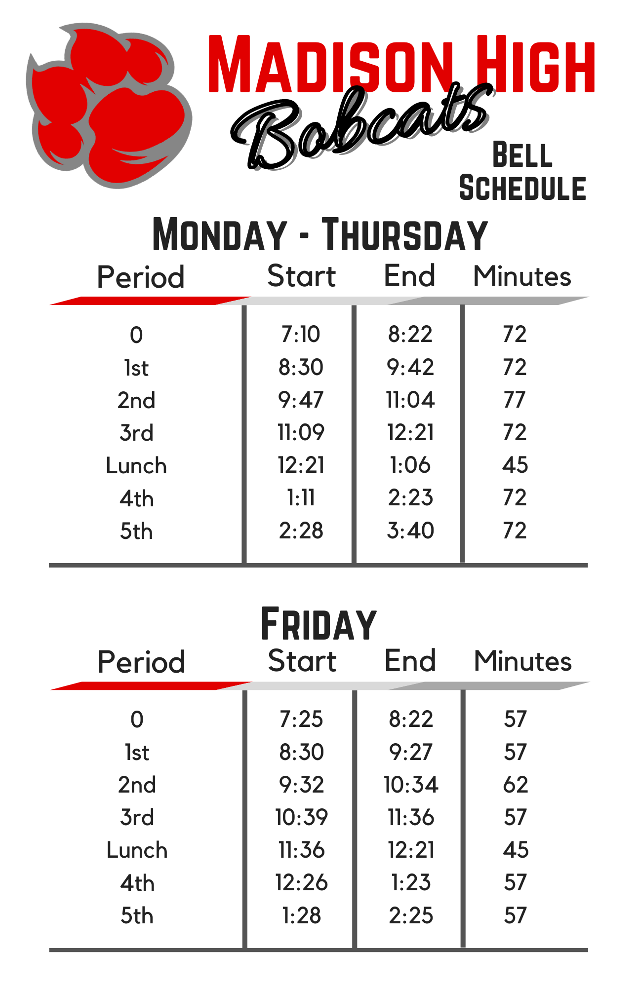 MHS Bell Schedule