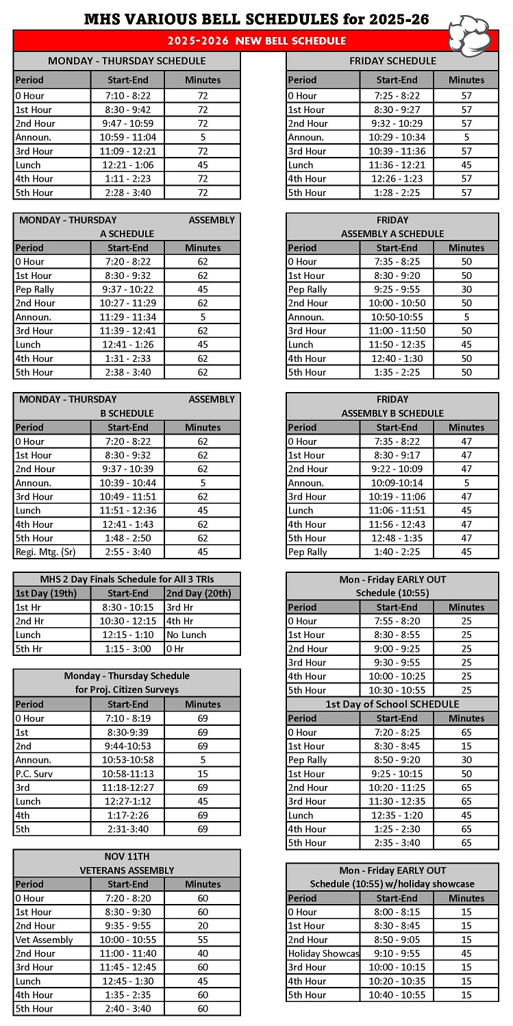 Addt'l  bell schedules