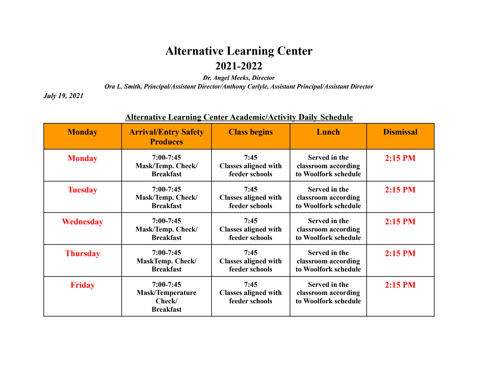 Daily Schedule