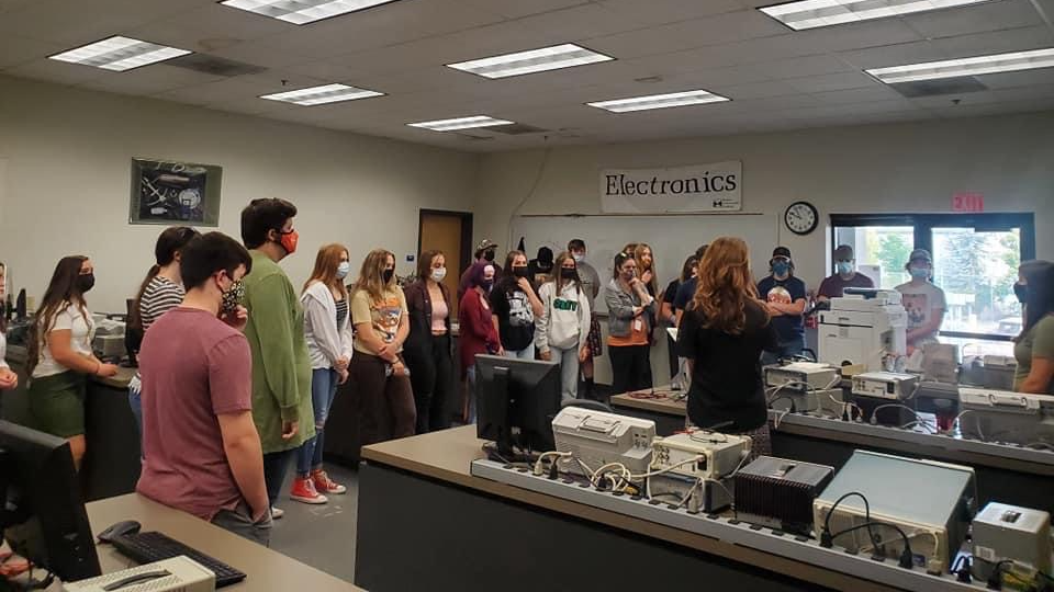 teacher in college health training classroom