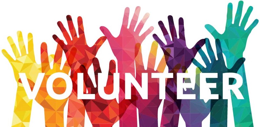 "Volunteer" - Various colorful hands in the air
