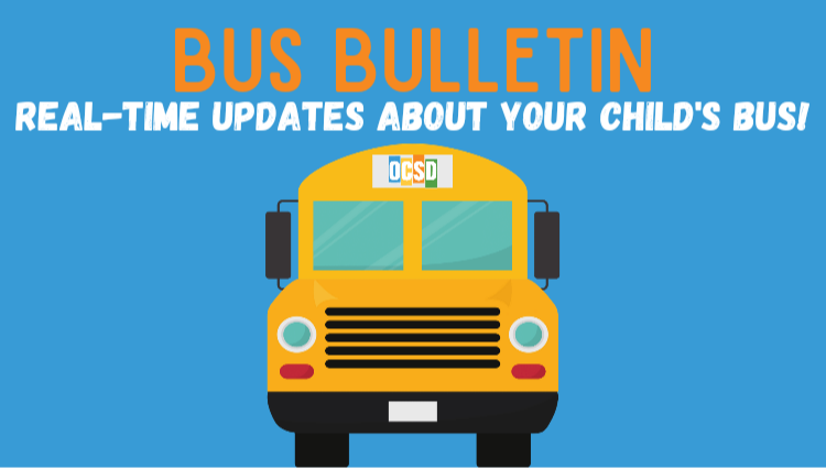 Image of bus with "Bus Bulletin-Real-time updates about your child's bus! 