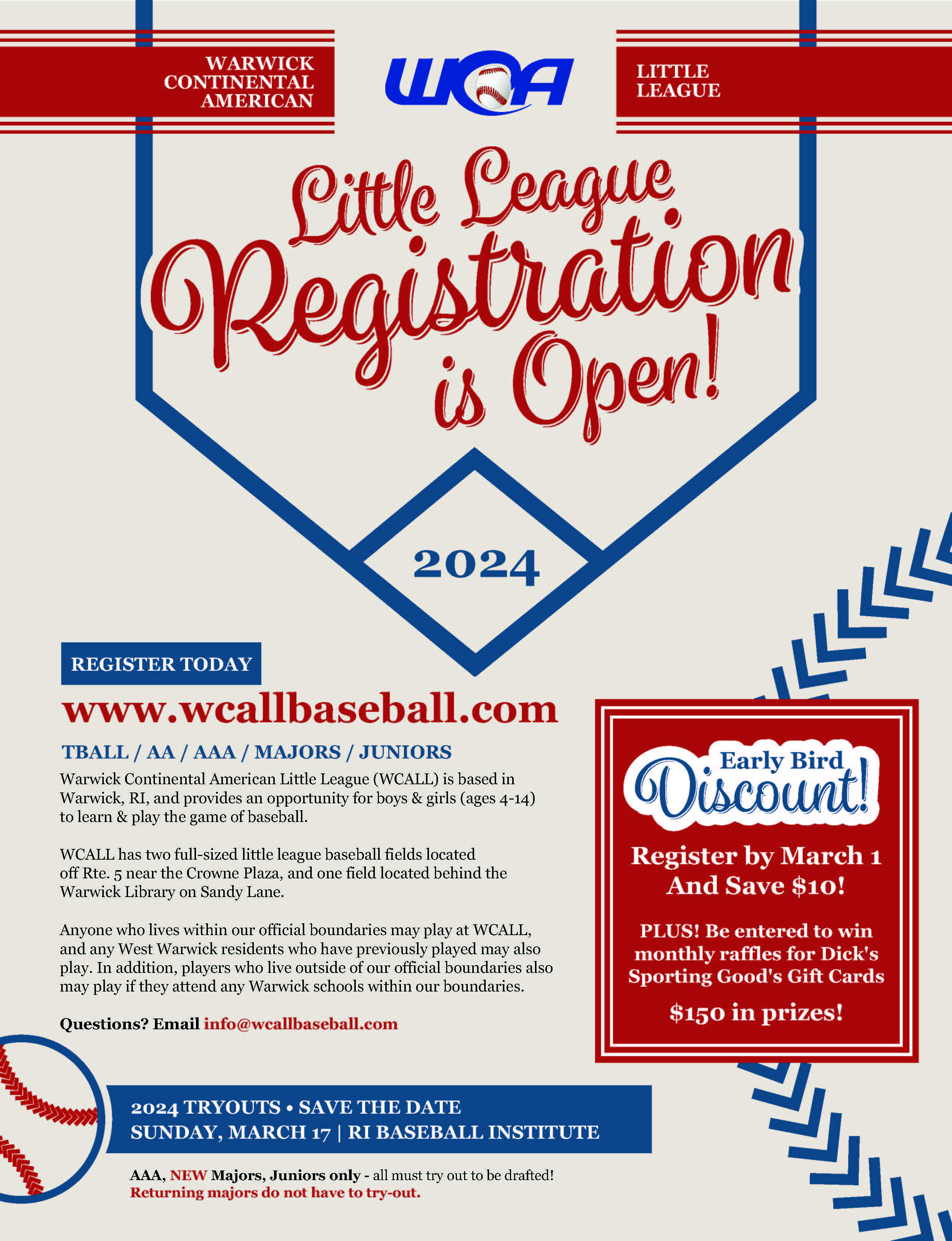 WCA Little League Baseball Registration Flyer