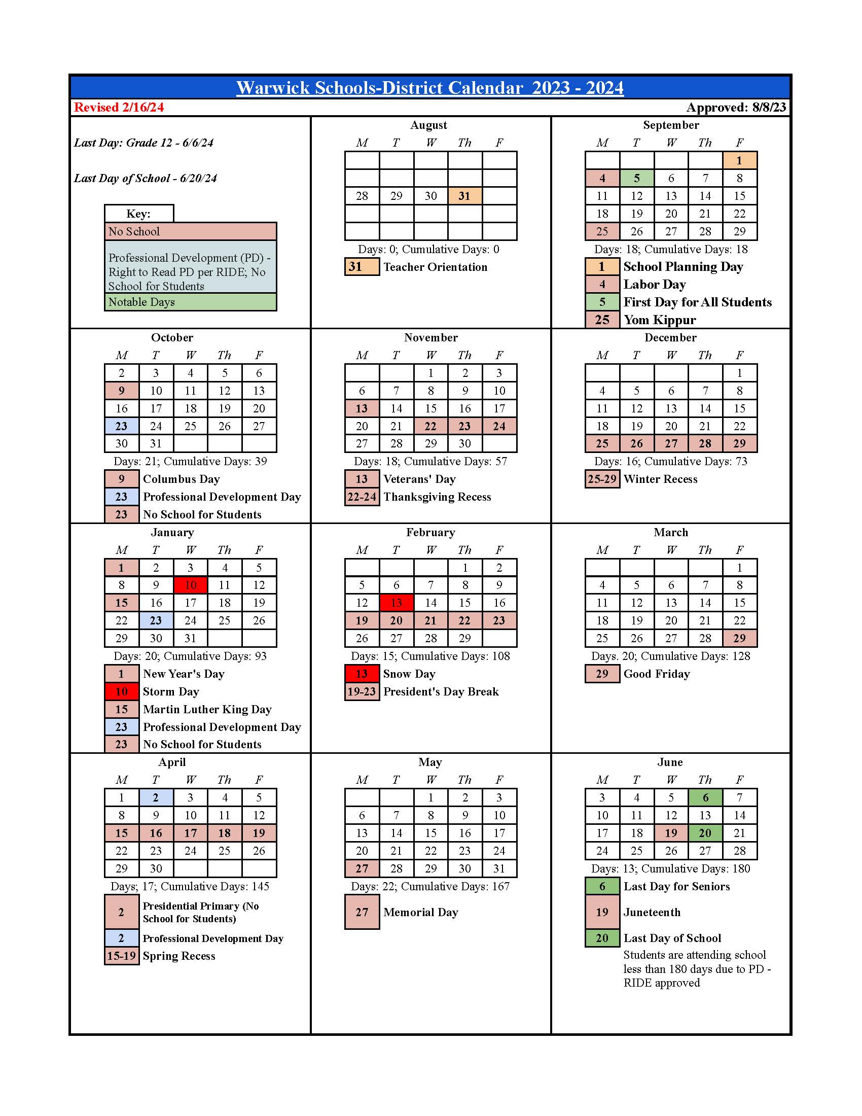 REVISED 2.16.24 District Calendar