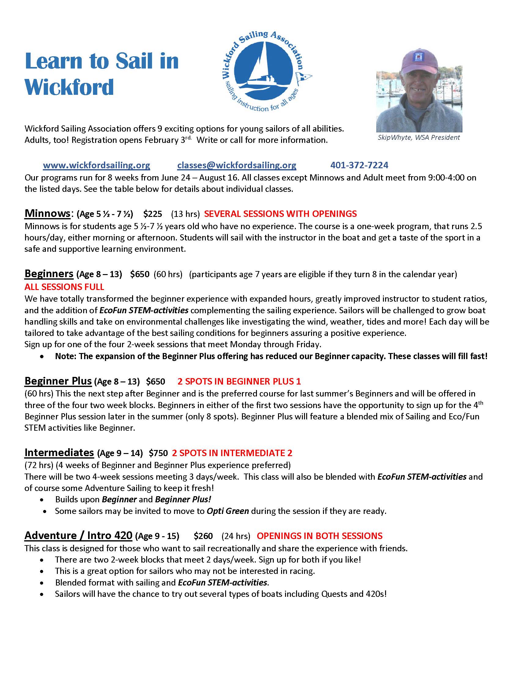 Wickford Sailing Lesson Flyer page 1