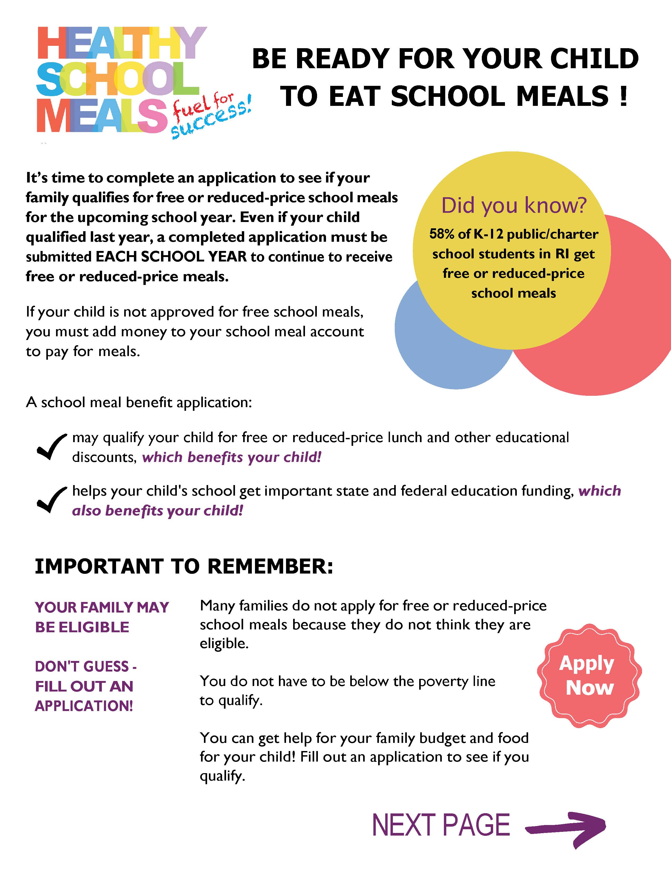 Healthy school meals flyer page 1