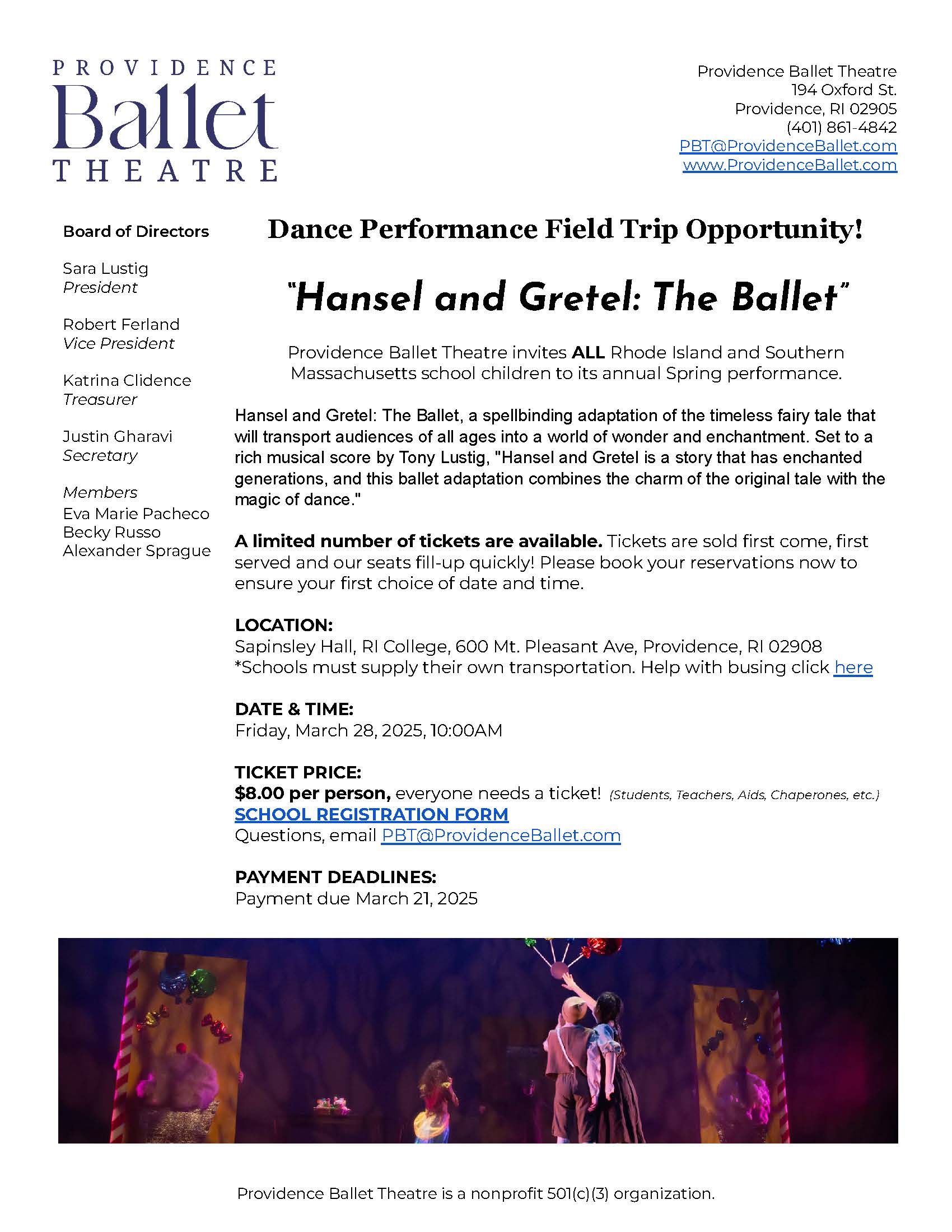 PBT Hansel & Gretel Ballet Info Flyer