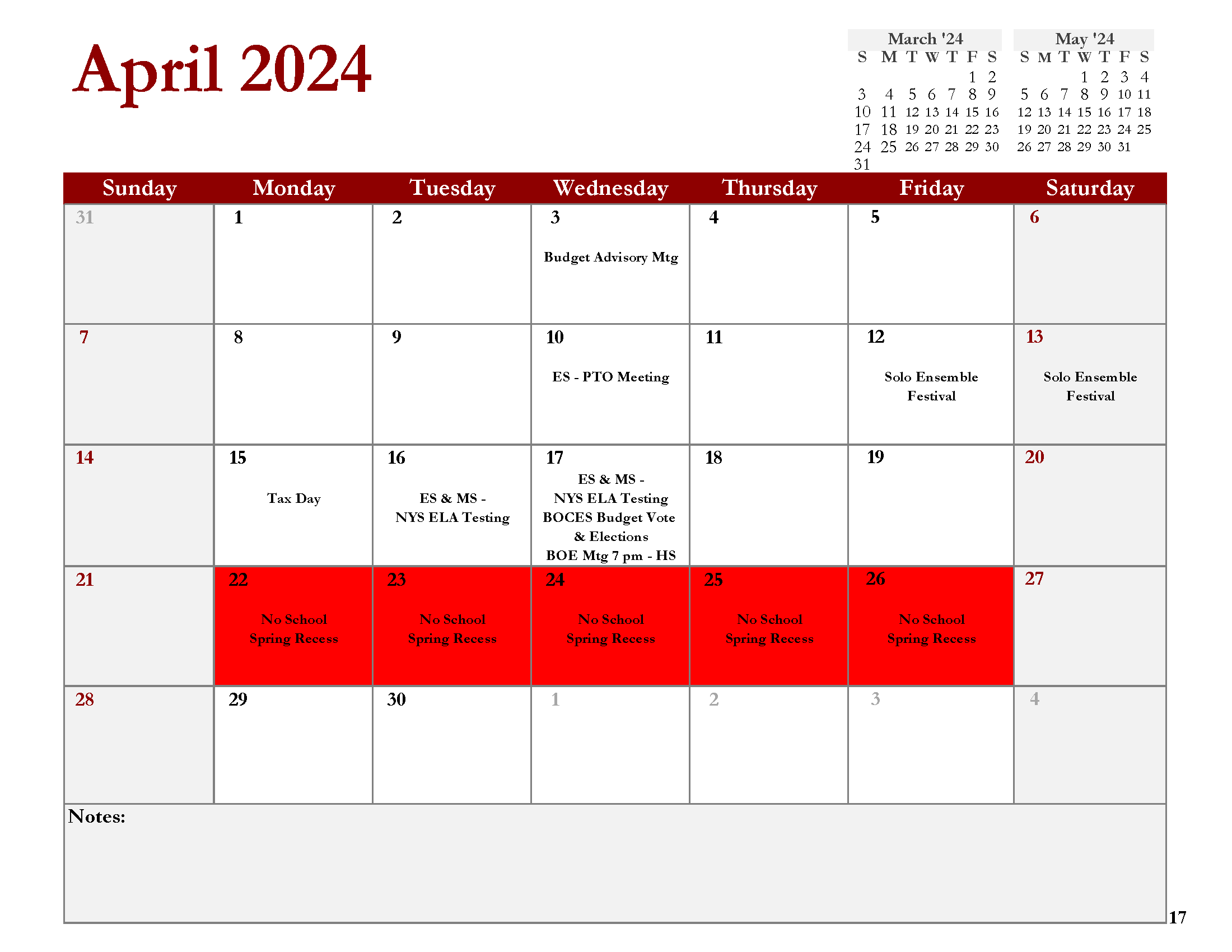2023/24 Printed District Calendar | Spencer-Van Etten Central School ...