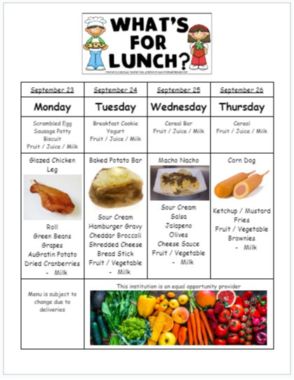 menu for this week