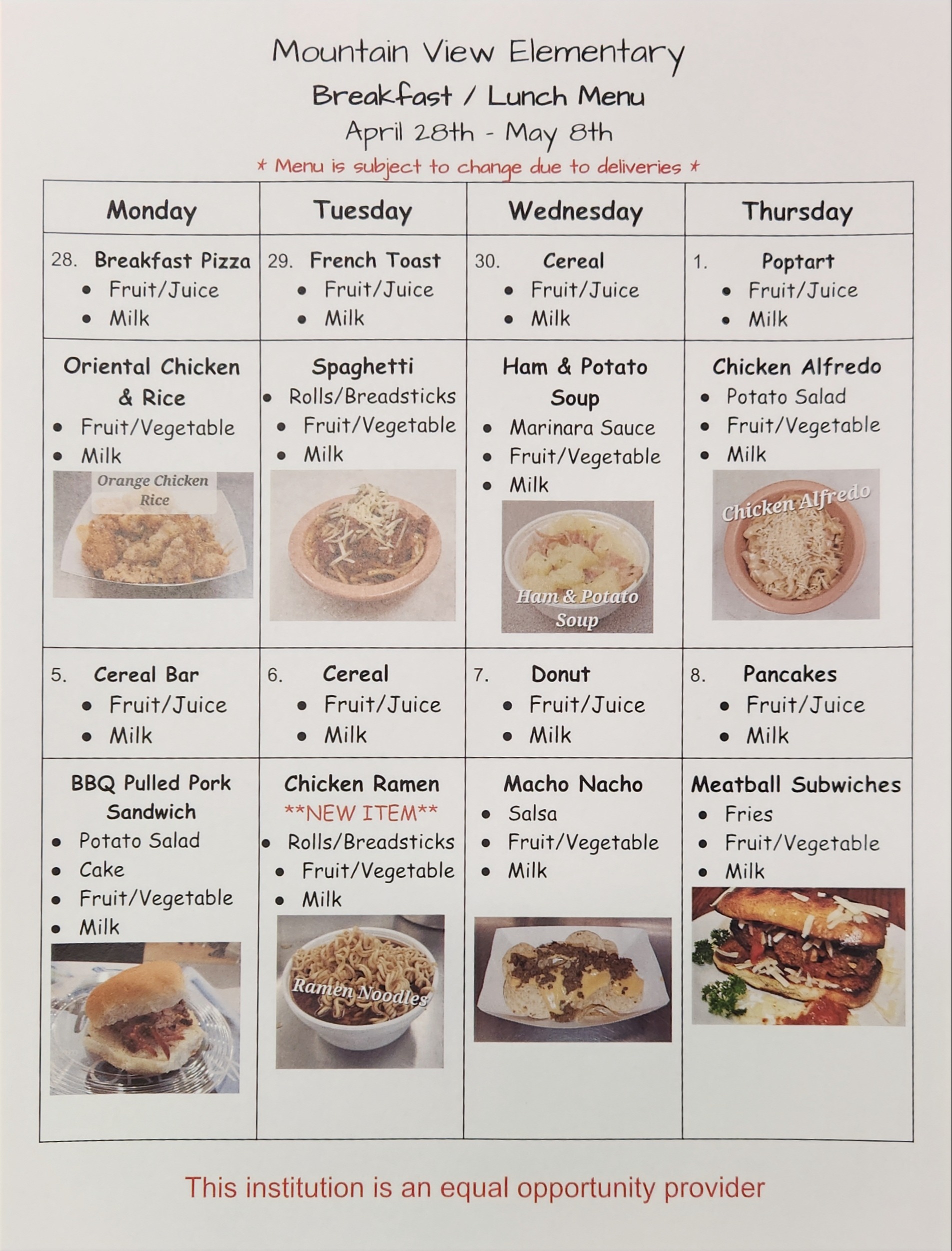 menu for this week