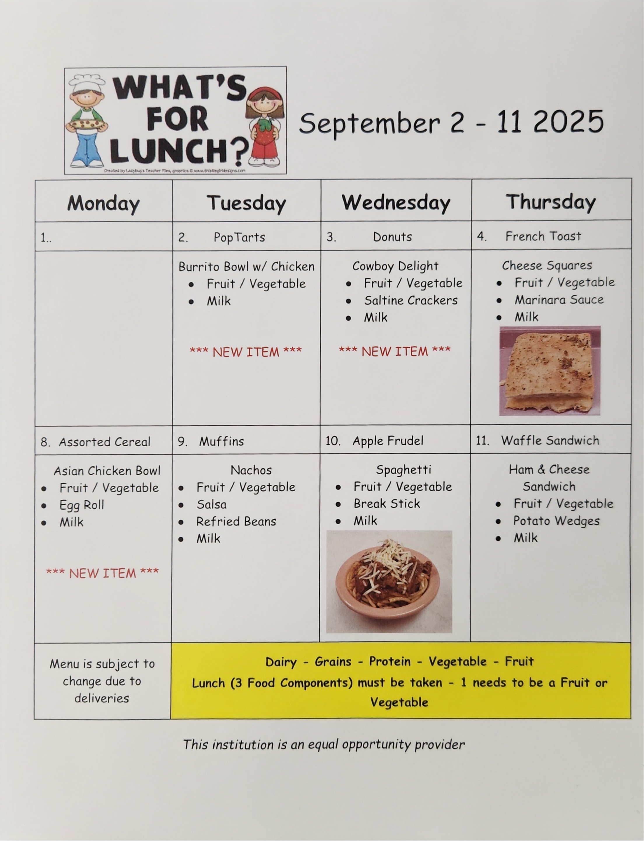 menu for this week