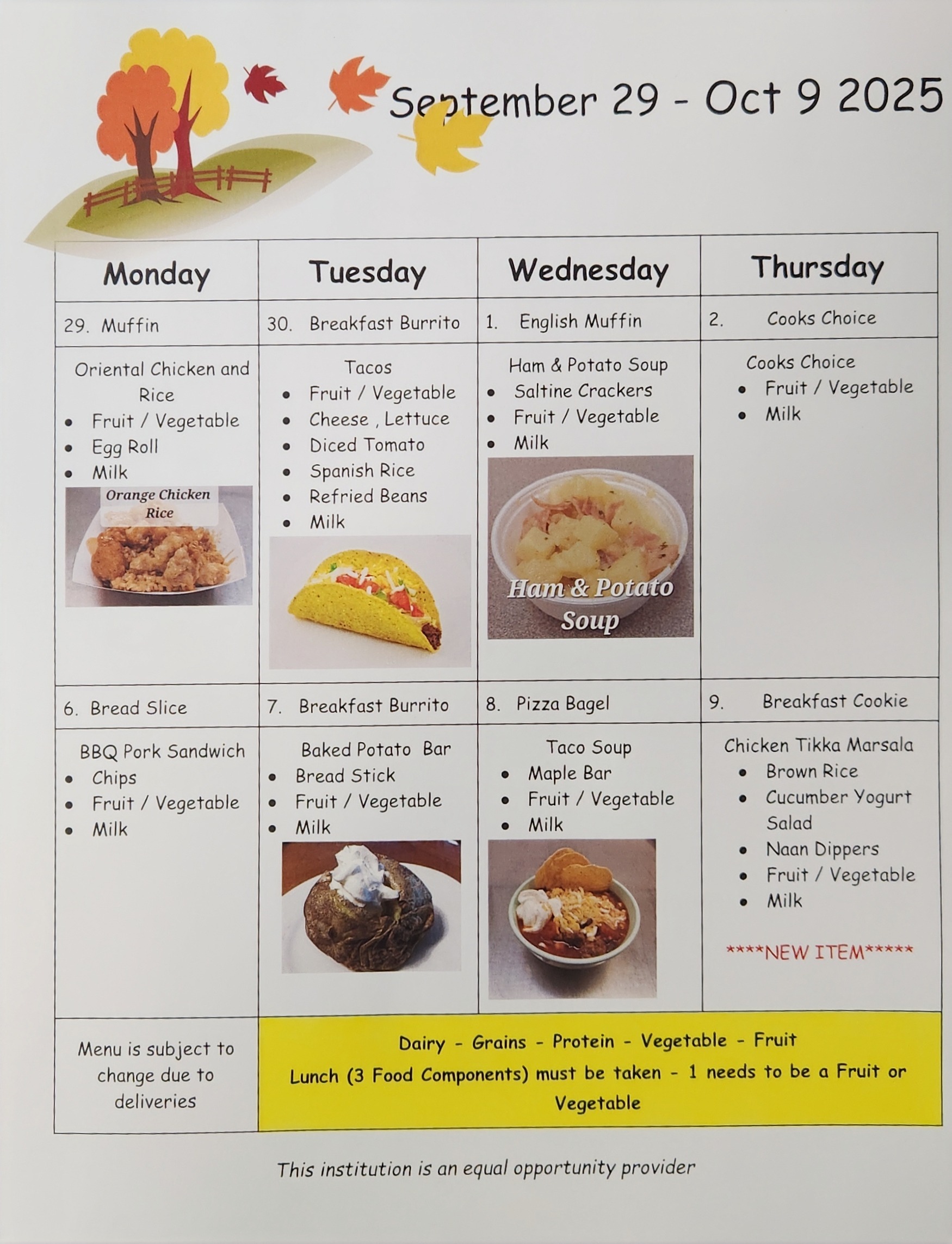 menu for this week